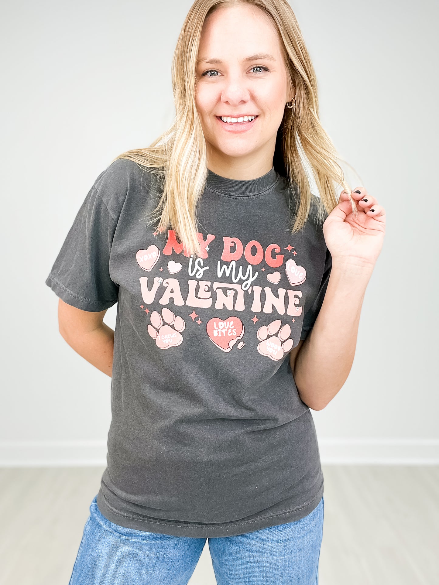 My Dog Is My Valentine Rhinestone Graphic Top