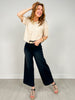 Stretch High Rise Pin Tuck Detail Wide Leg Jean