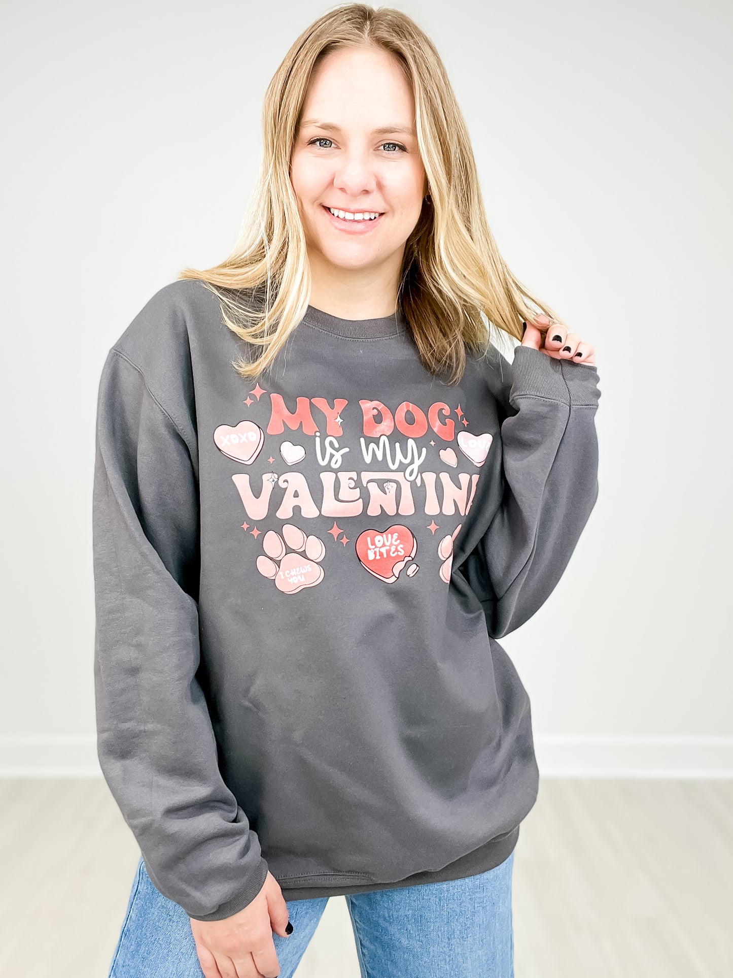 My Dog Is My Valentine Rhinestone Graphic Top