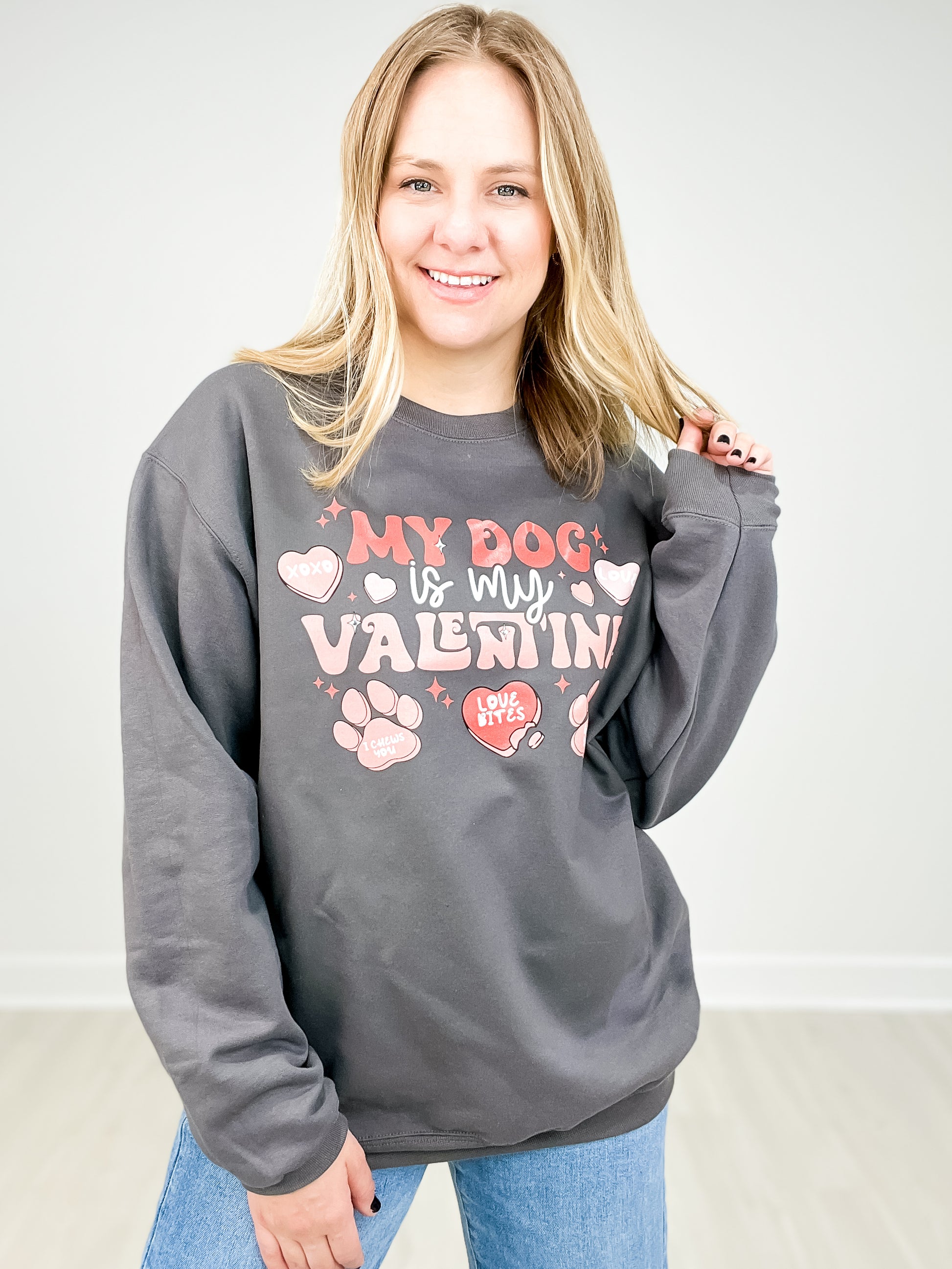 My Dog Is My Valentine Rhinestone Graphic Top