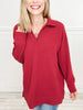 Long Sleeve Collared V-Neck Tunic Length Top - Group A