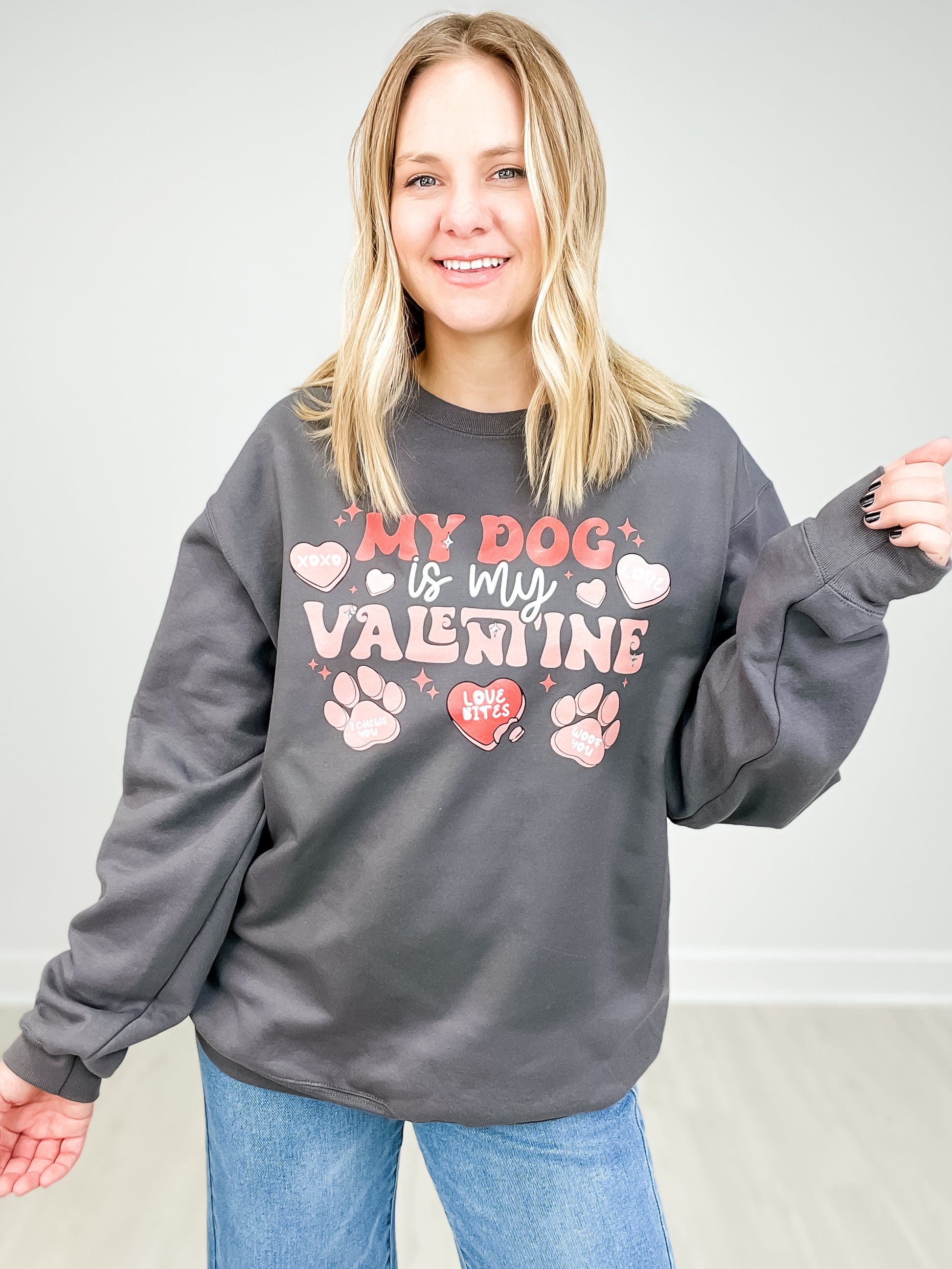 My Dog Is My Valentine Rhinestone Graphic Top