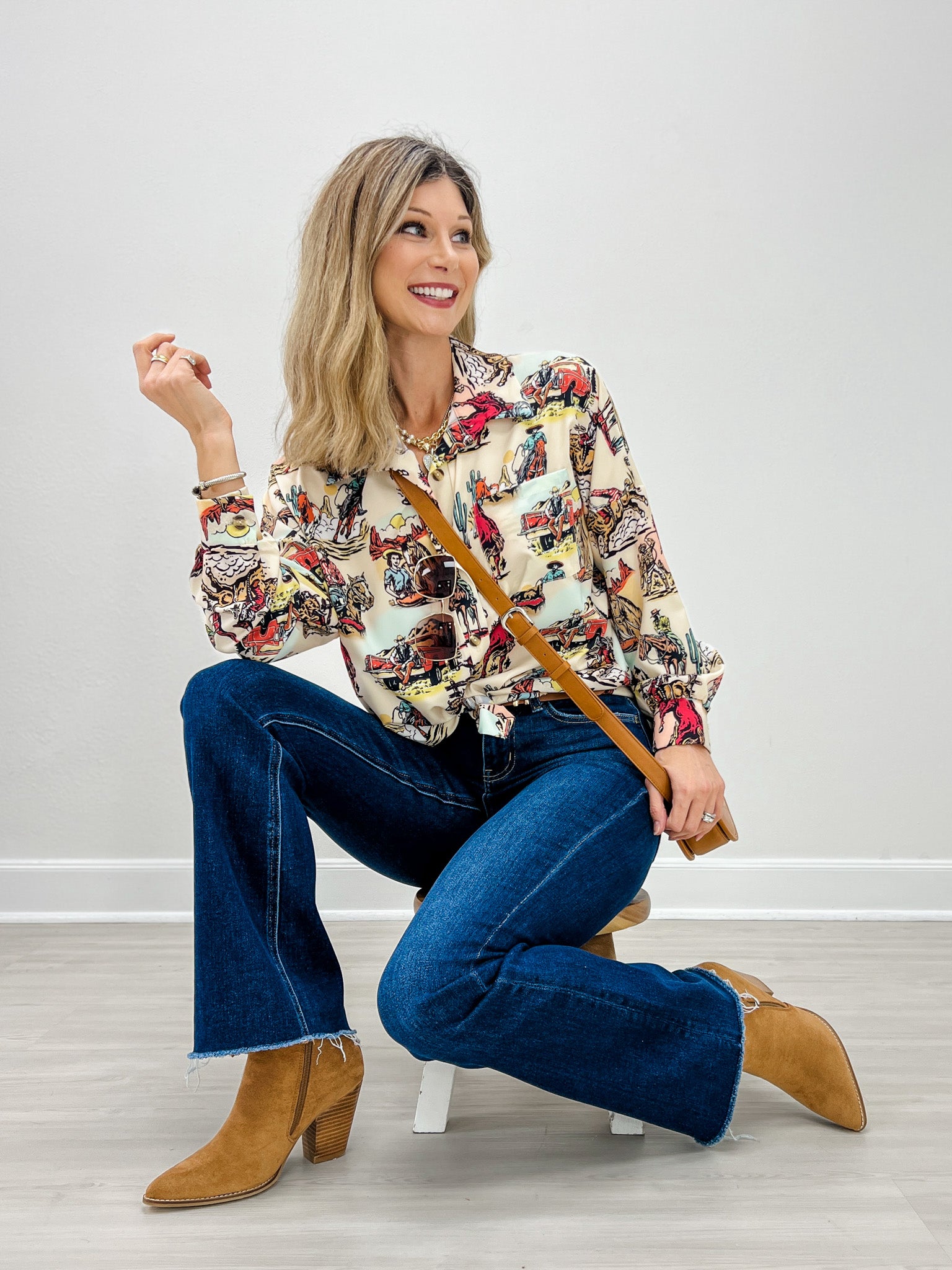 Vintage Western Button-Down Woven Top