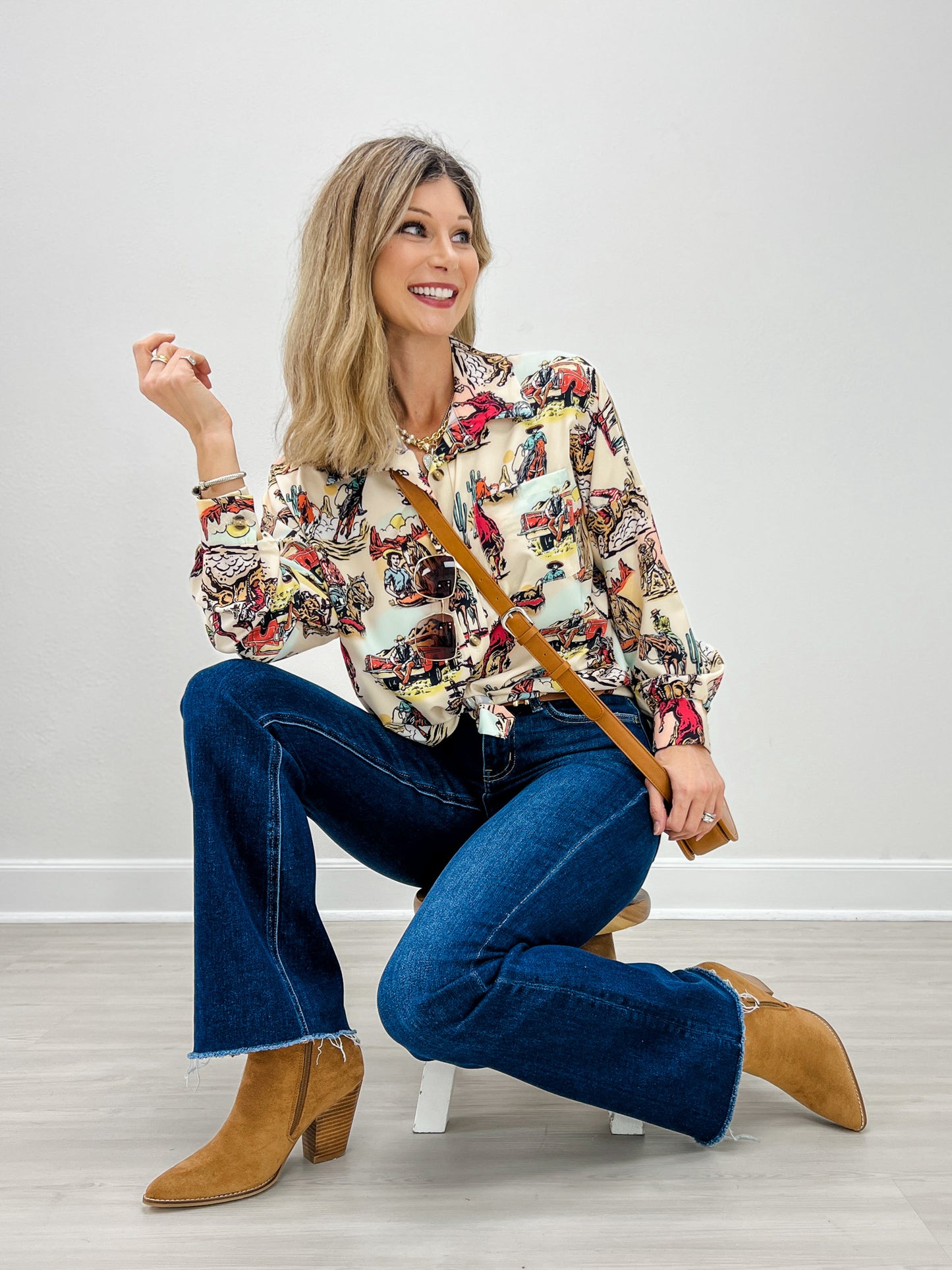 Vintage Western Button-Down Woven Top