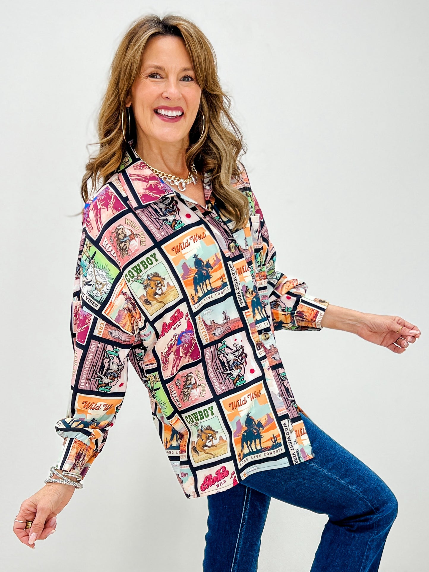 Billie Vintage Western Button-Down Woven Top