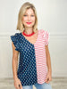 American Flag Color Block Sleeveless Ruffled Sleeve Top