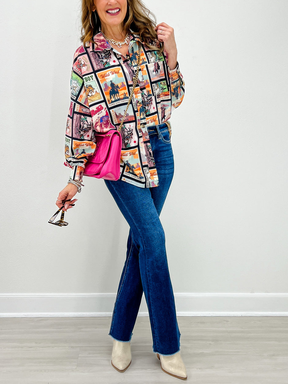 Billie Vintage Western Button-Down Woven Top