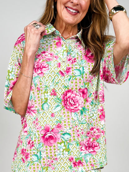 Ocean Tide Short Sleeve Top with Matching Bottoms Set
