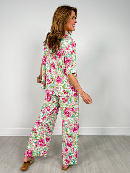 Ocean Tide Short Sleeve Top with Matching Bottoms Set