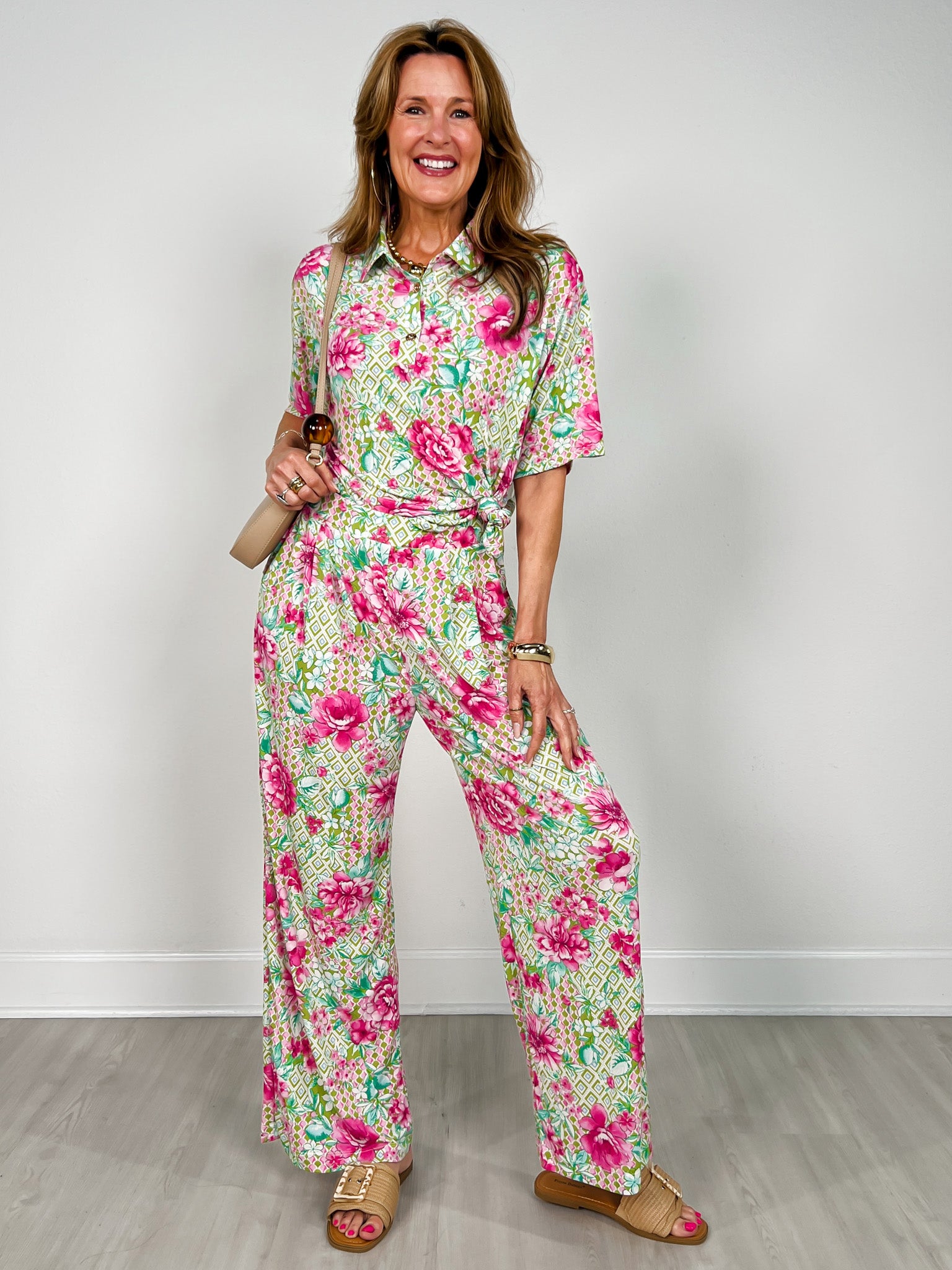 Ocean Tide Short Sleeve Top with Matching Bottoms Set