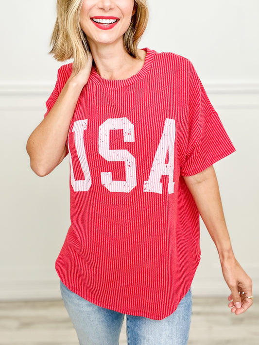 USA Short Sleeve Ribbed Top