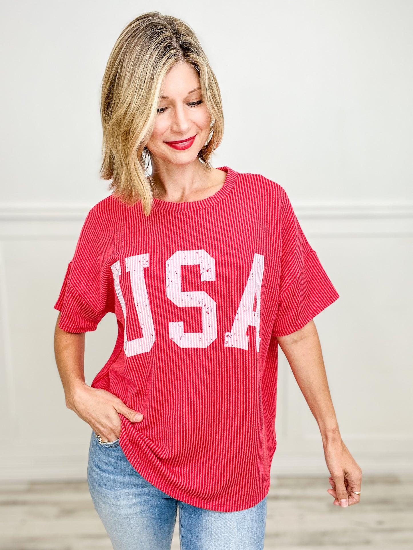 USA Short Sleeve Ribbed Top