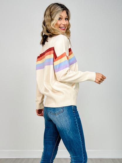Round Neck Knit Sweater With Multi Stripe Detail