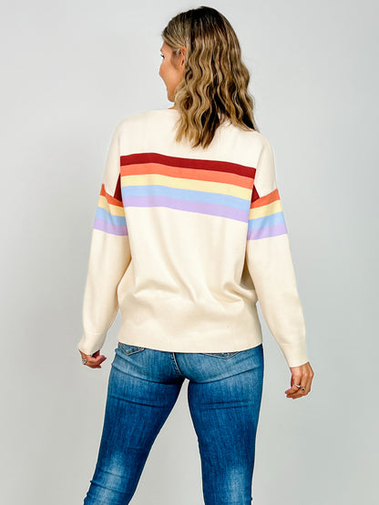 Round Neck Knit Sweater With Multi Stripe Detail