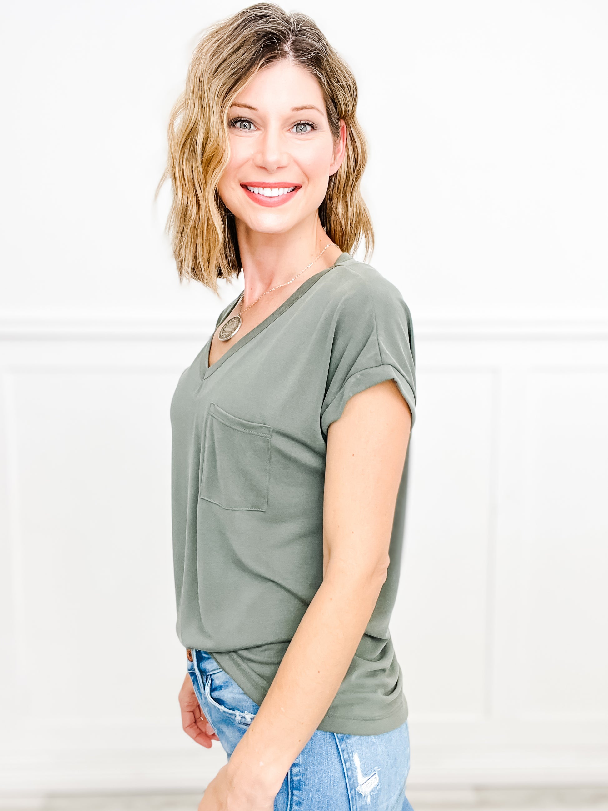 Modal Elegance V-Neck Short Sleeve Top