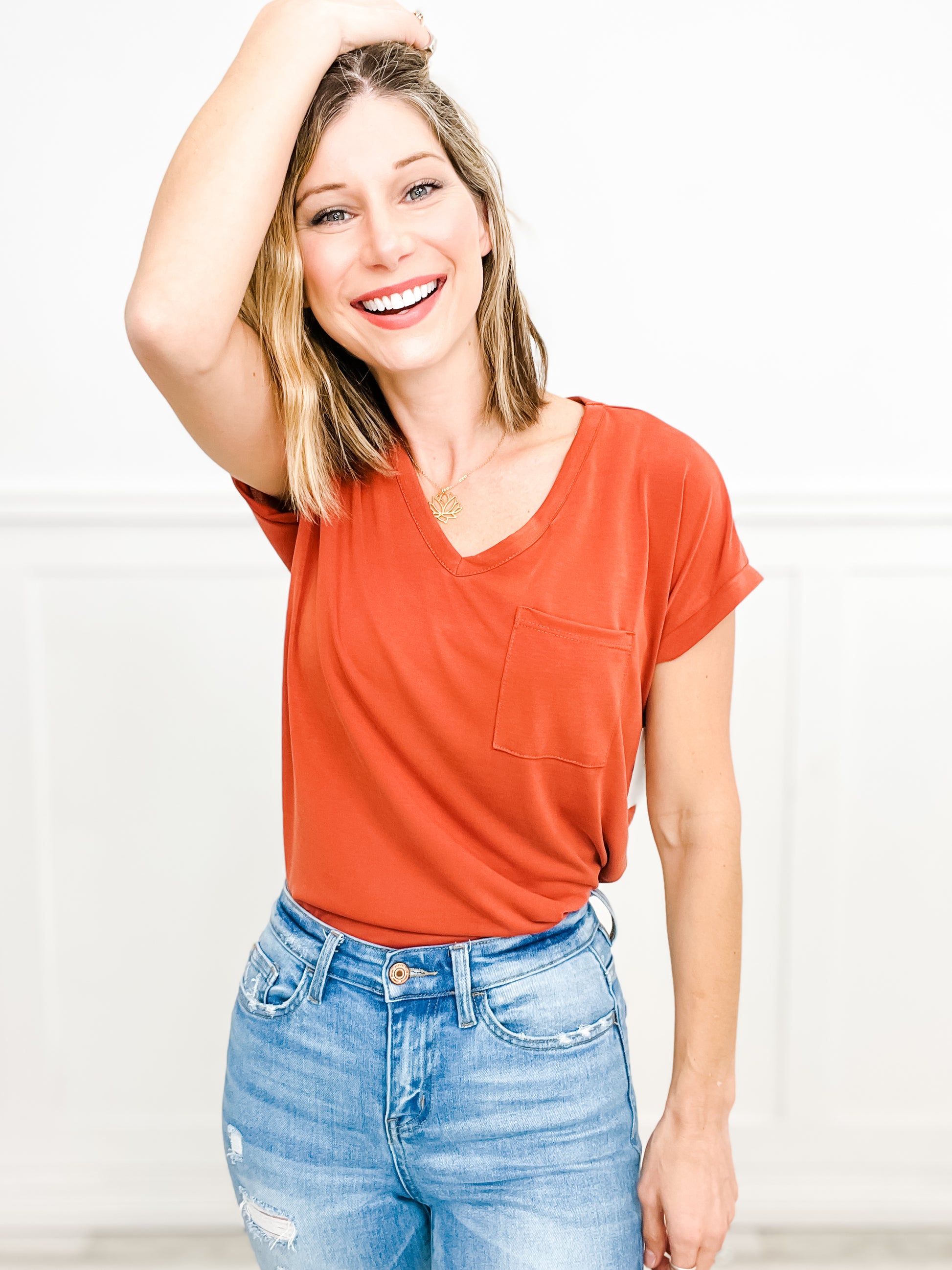 Modal Elegance V-Neck Short Sleeve Top