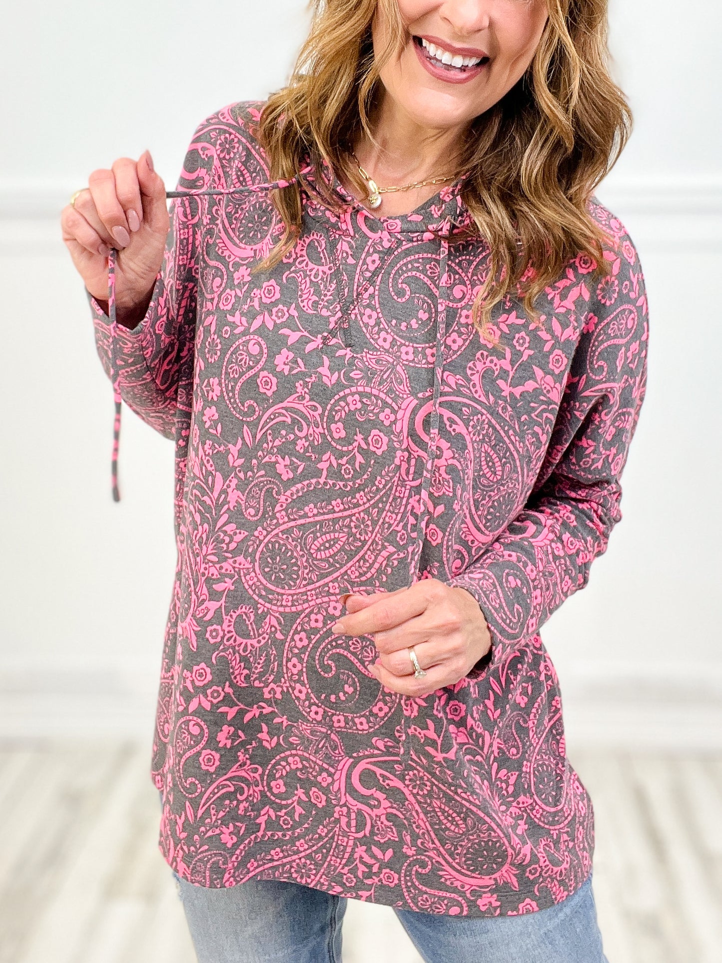 The Lowdown Long Sleeve Patterned Hoodie Top