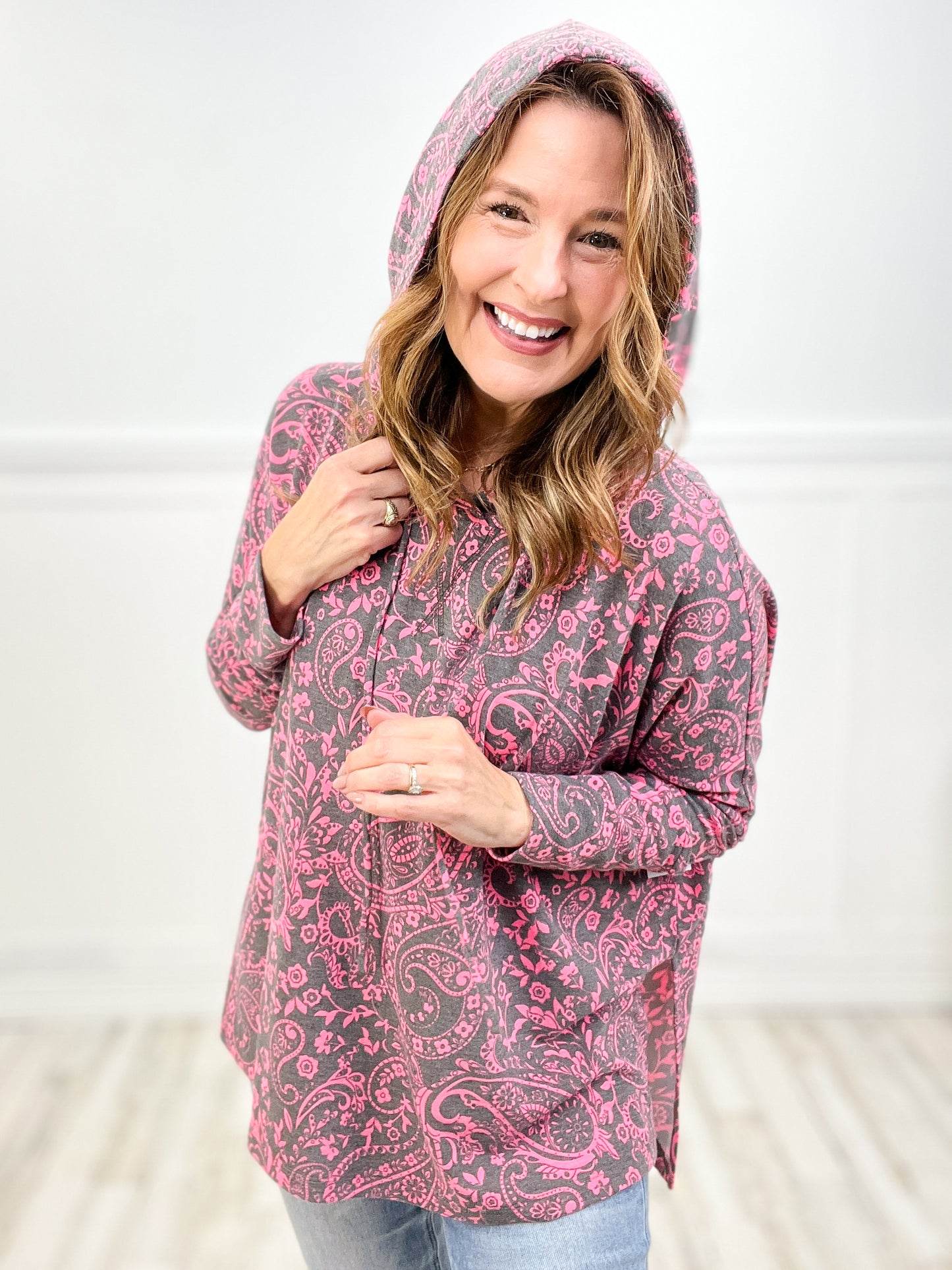 The Lowdown Long Sleeve Patterned Hoodie Top