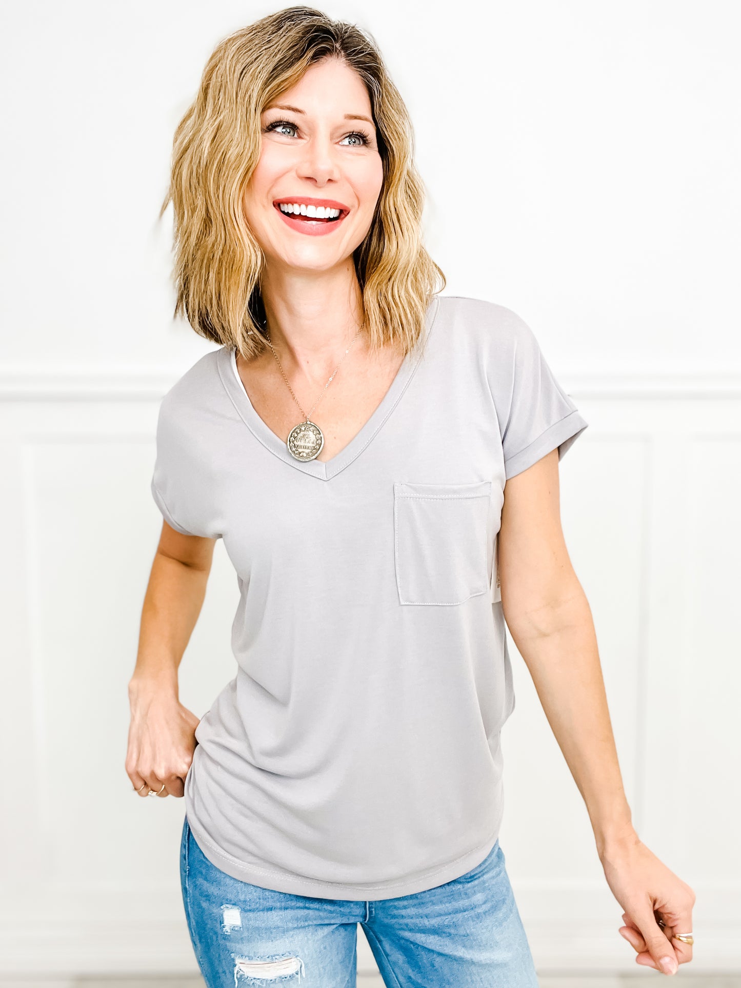 Modal Elegance V-Neck Short Sleeve Top