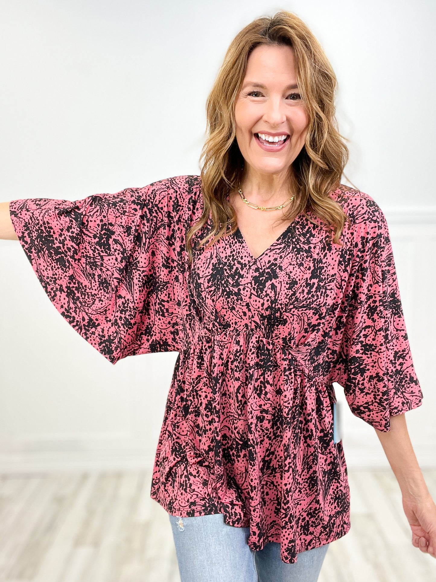 No Duh Dreamer Top with V-Neckline and Dolman Sleeves