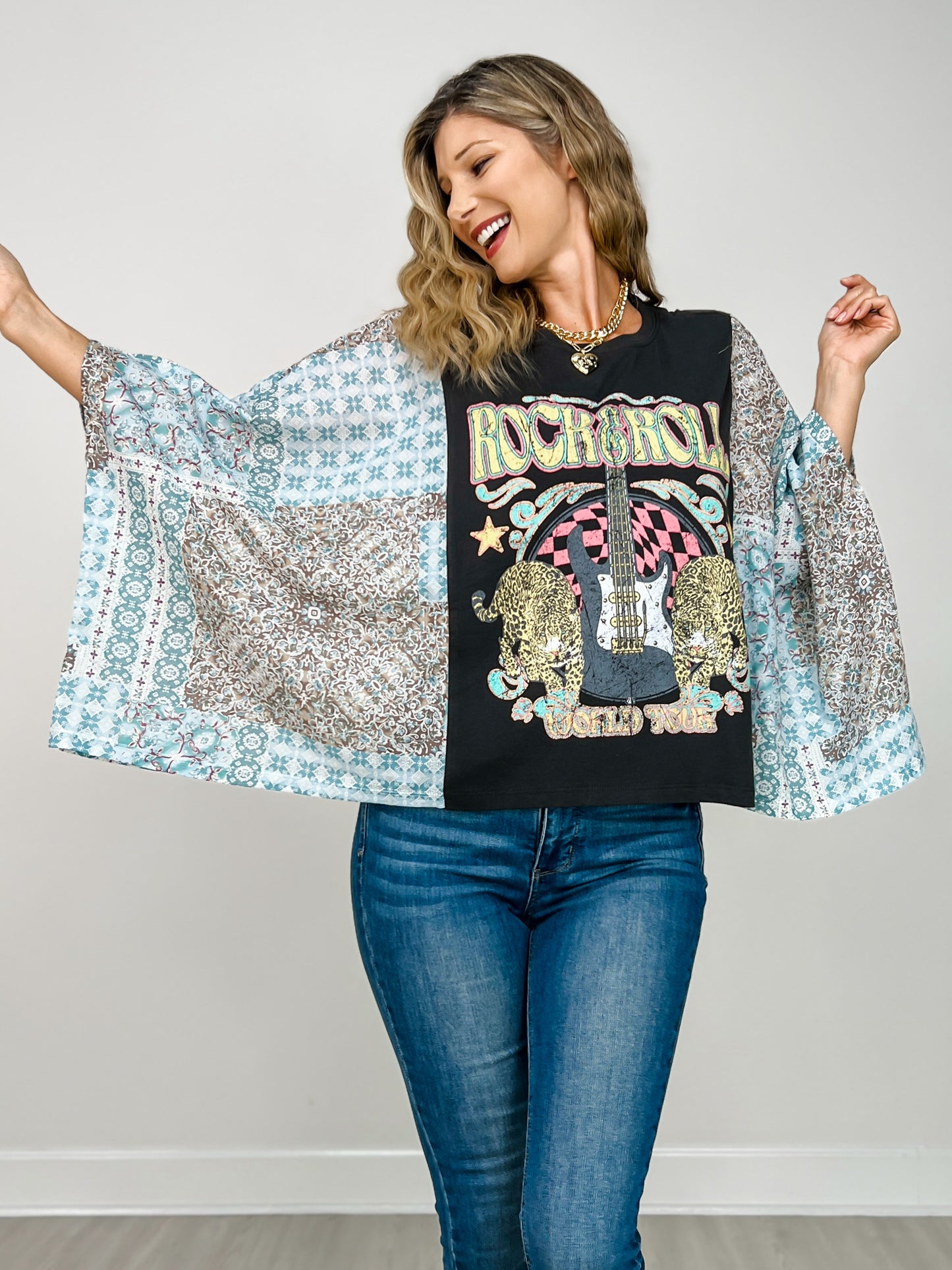 Rock & Roll World Tour Vintage Graphic Kantha Top