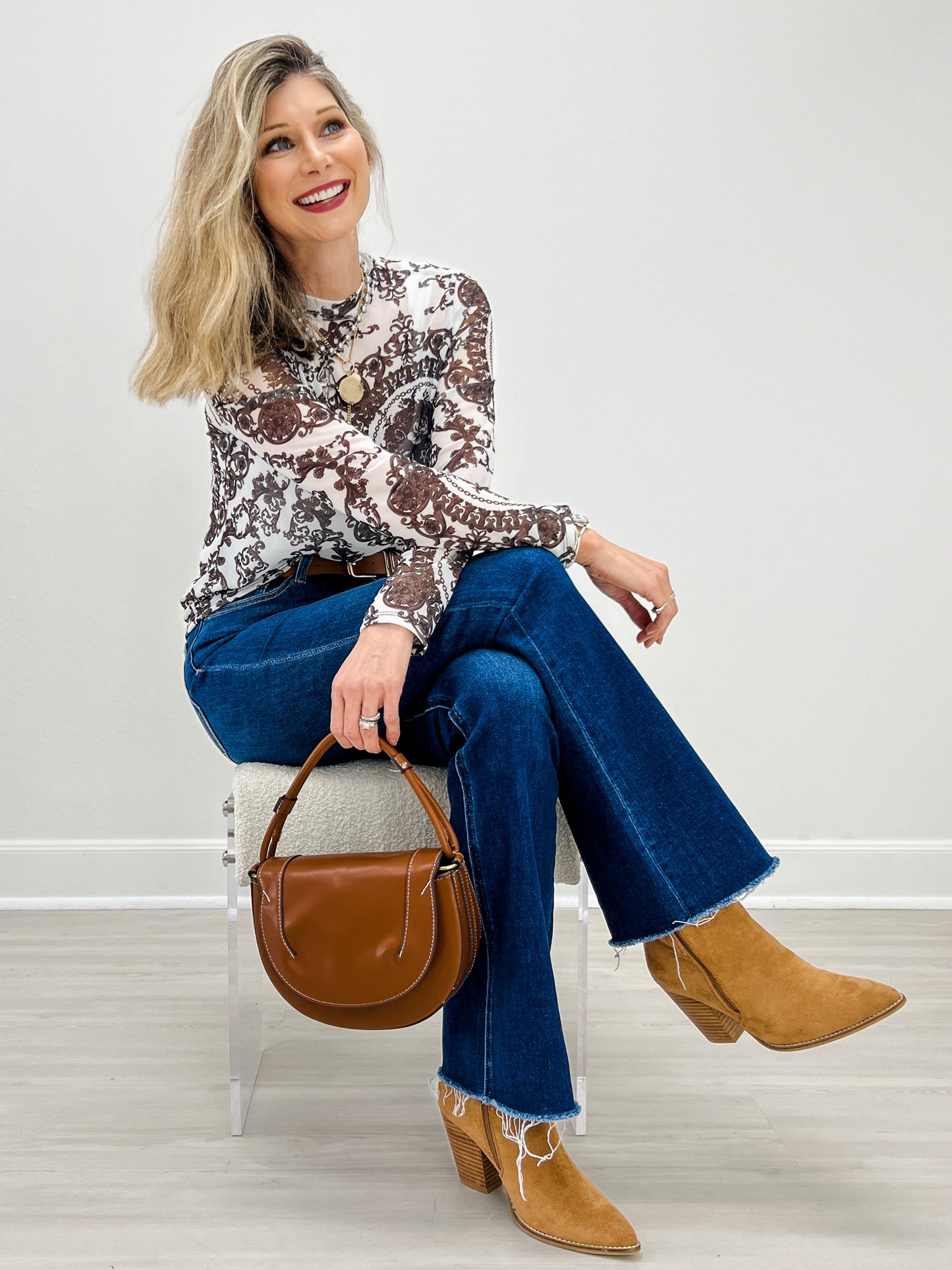 Floral Print Semi Sheer Mesh Top