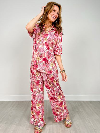 Ocean Tide Short Sleeve Top with Matching Bottoms Set