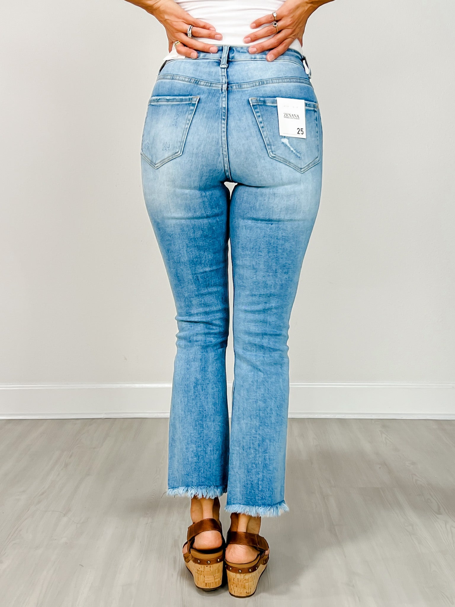 High Rise Straight Raw Hem Cropped Denim Pants