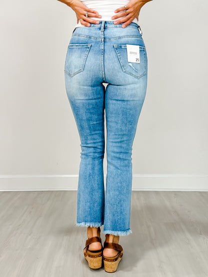 High Rise Straight Raw Hem Cropped Denim Pants