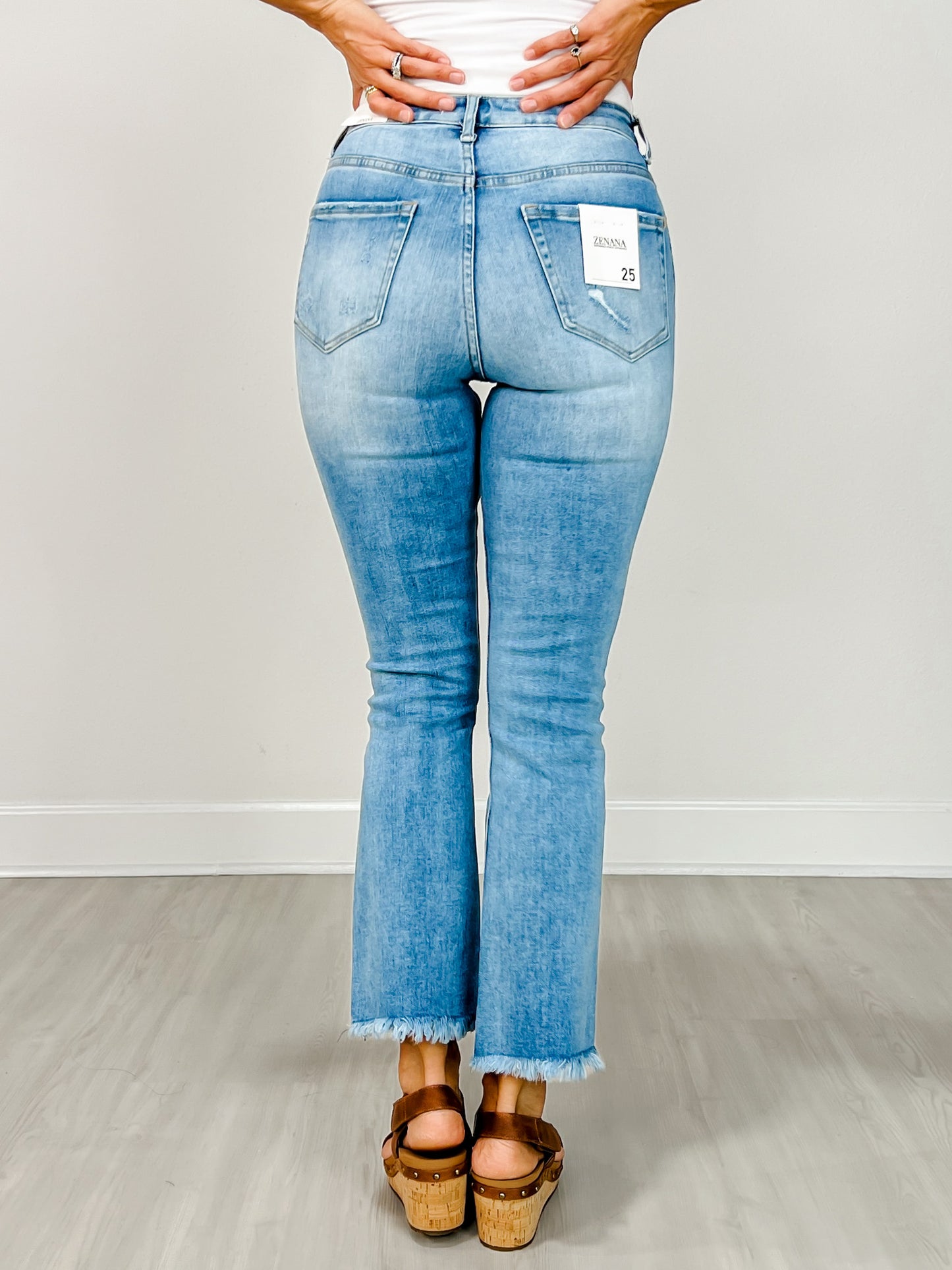 High Rise Straight Raw Hem Cropped Denim Pants