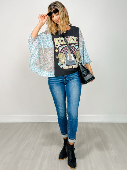 Rock & Roll World Tour Vintage Graphic Kantha Top