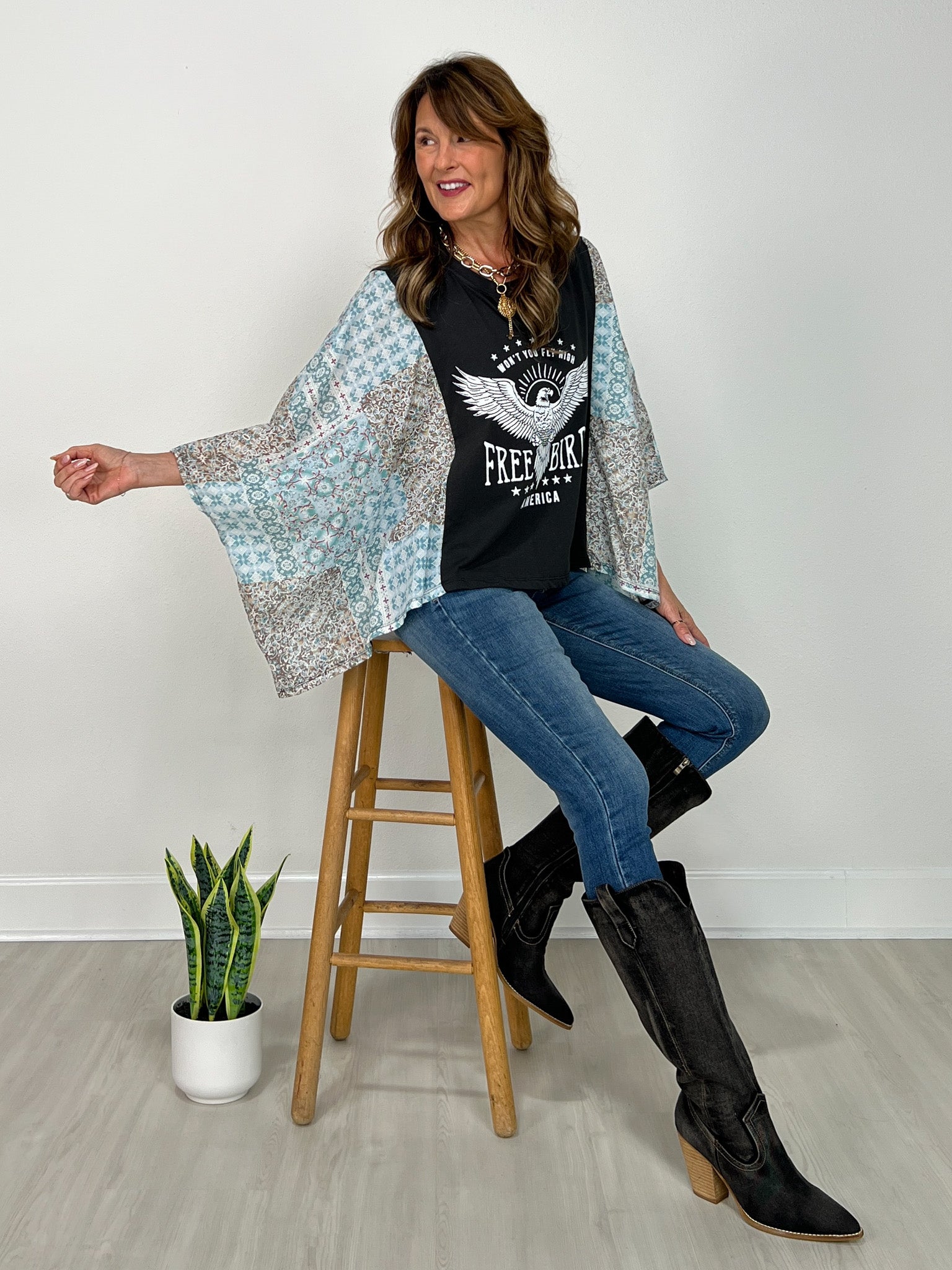 Free Bird America Vintage Graphic Kantha Top