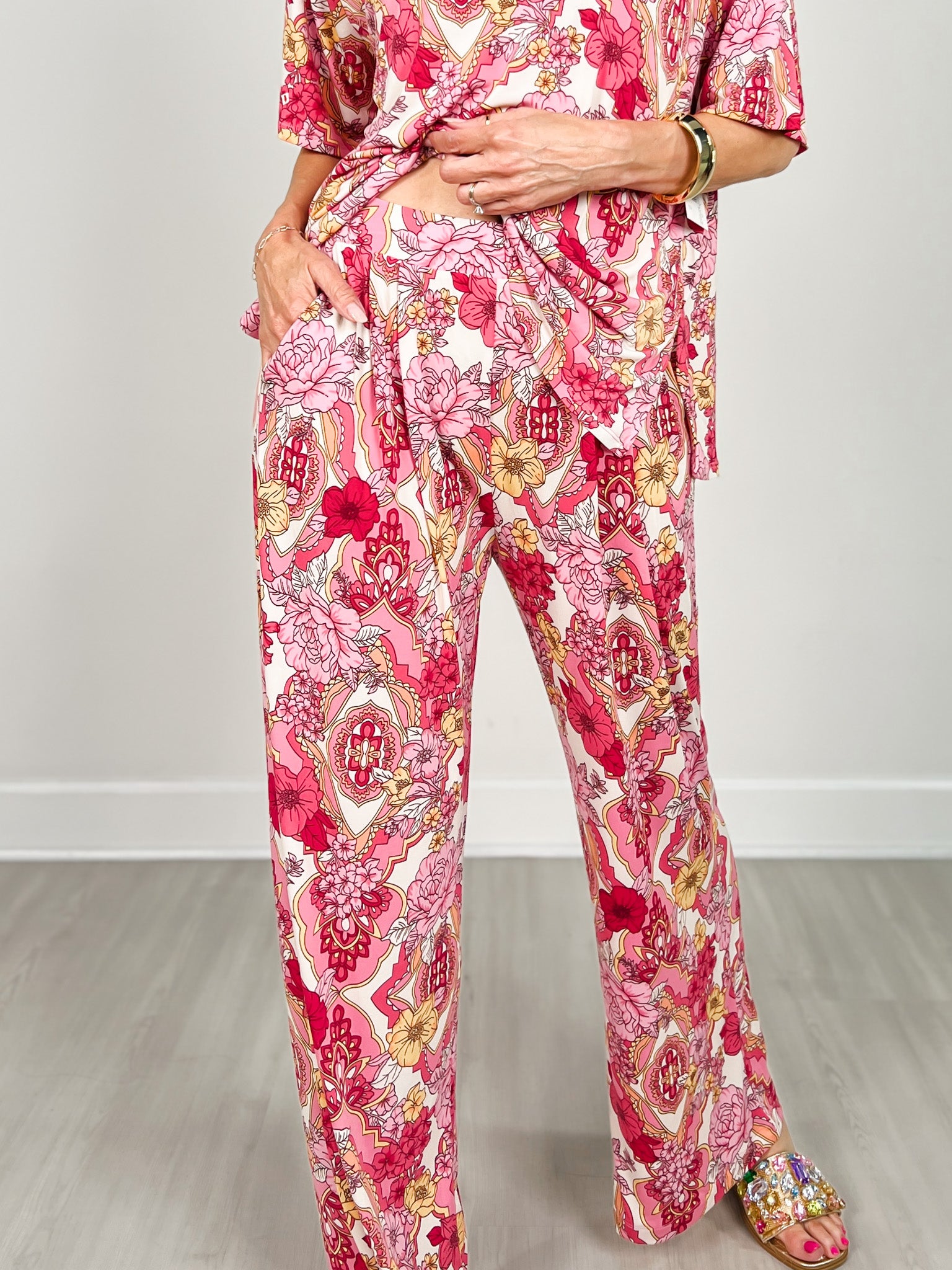 Ocean Tide Short Sleeve Top with Matching Bottoms Set