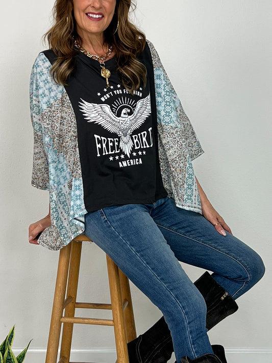 Free Bird America Vintage Graphic Kantha Top