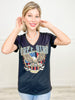 Eagle Flag Printed V-Neck Short Sleeve Top