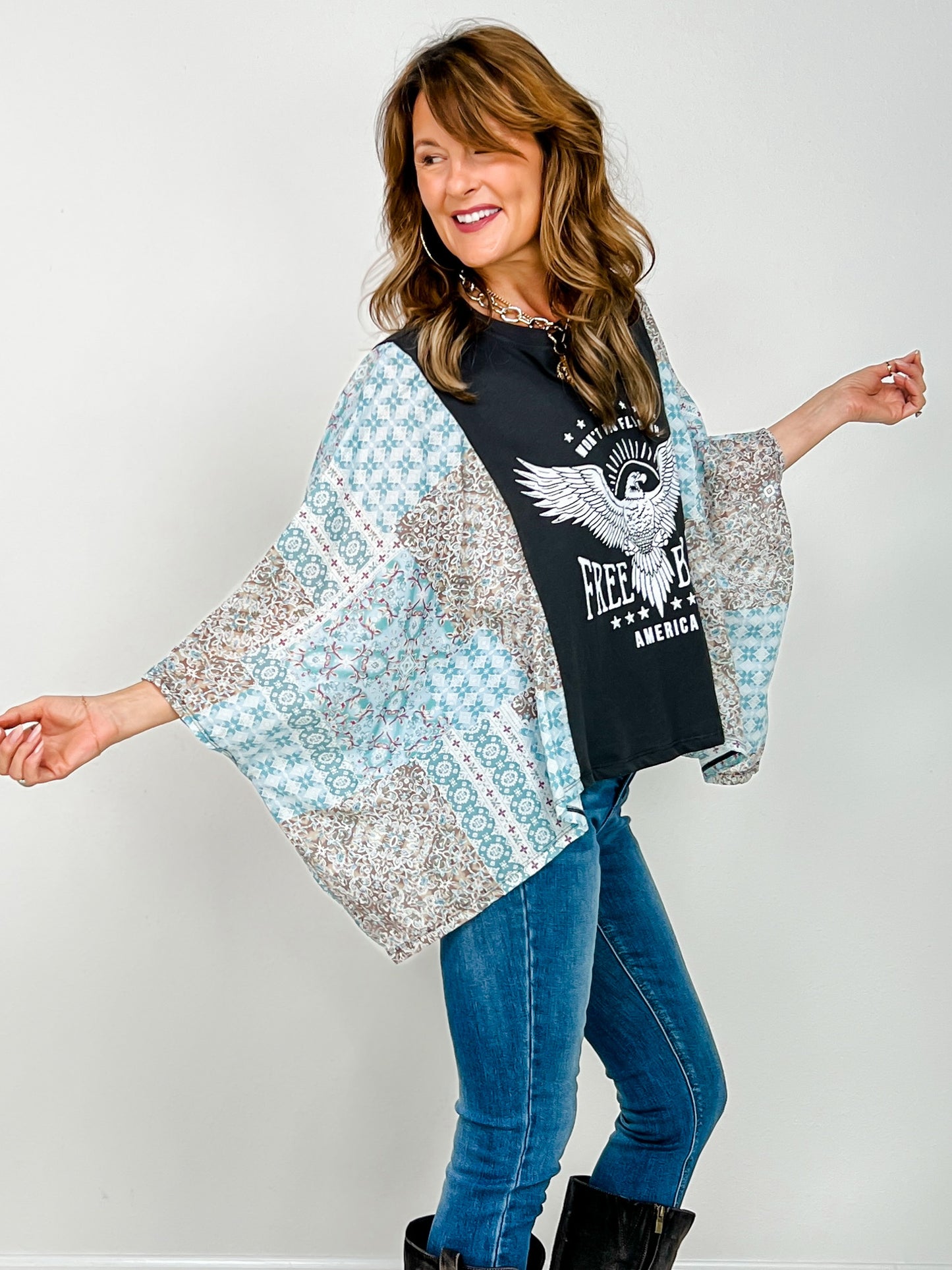 Free Bird America Vintage Graphic Kantha Top