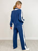 Modal Scuba Striping Zip-Up Jacket with Matching Pants in NAVY/CREAM