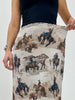 Western Cowboy Print Lined Mesh Midi Skirt