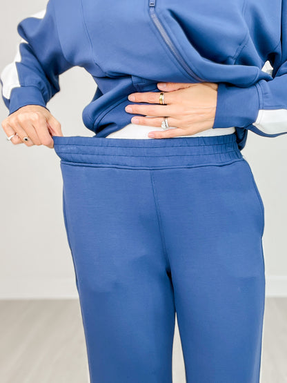 Modal Scuba Striping Zip-Up Jacket with Matching Pants in NAVY/CREAM