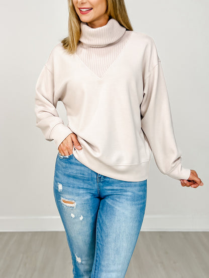 Modal Scuba Luxe Turtleneck Sweatshirt in Mocha Cream
