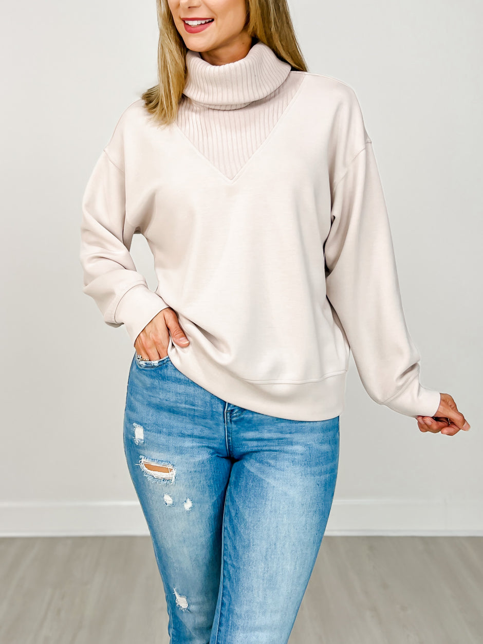 Modal Scuba Luxe Turtleneck Sweatshirt in Mocha Cream