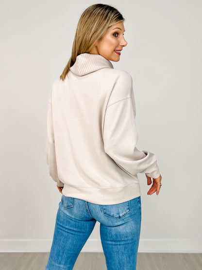 Modal Scuba Luxe Turtleneck Sweatshirt in Mocha Cream