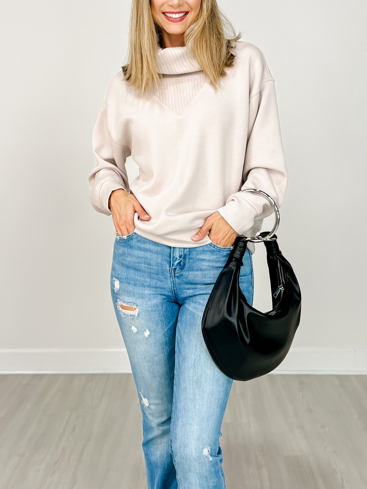 Modal Scuba Luxe Turtleneck Sweatshirt in Mocha Cream