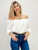 White Lace Ruffle Square-neck Blouse