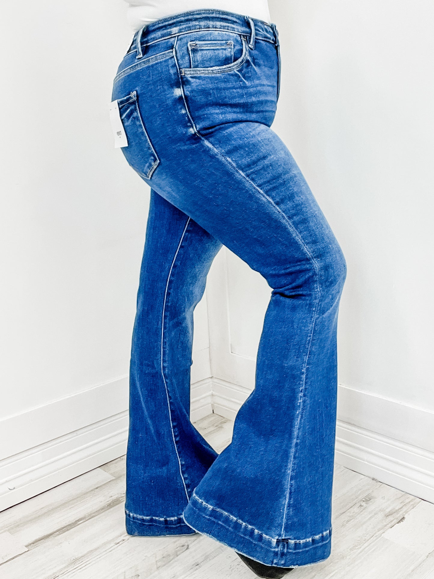 Vervet by Flying Monkey High Rise Super Flare with Trouser Hem Denim Jeans