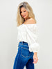 White Lace Ruffle Square-neck Blouse