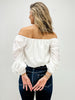 White Lace Ruffle Square-neck Blouse