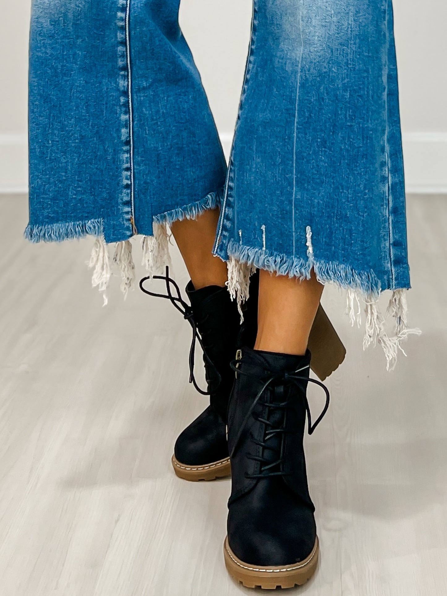 Mid Rise Straight Raw Hem Denim Pants