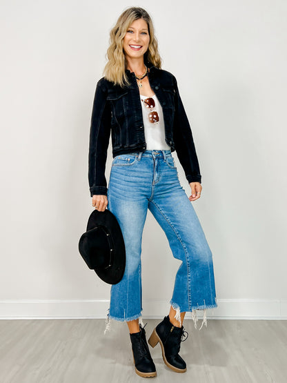Mid Rise Straight Raw Hem Denim Pants