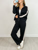 Modal Scuba Striping Zip-Up Jacket with Matching Pants in BLACK/CREAM